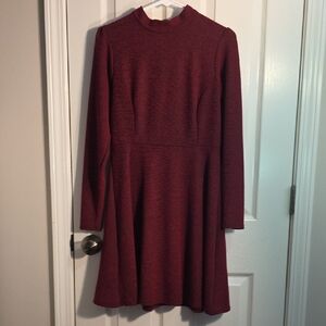 Velvet Torch Burgundy Long-Sleeve Mock Neck Fit & Flare Dress